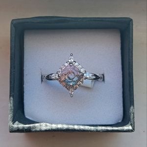 Unique Princess Cut Multicolored CZ Diamond Ring (Size 8)